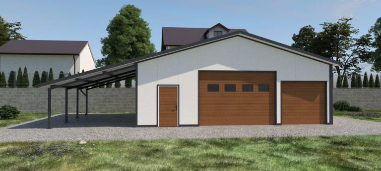 garaż z płyty warstwowej z wiatą - garage delux