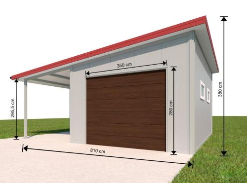 Garaż ocieplany 35m2 z boczną wiatą - wymiary